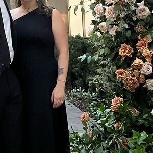 Long black elegant dress with slit on side one shoulder
